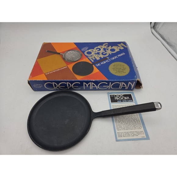 Popeil's Other - Popeil's Crepe Magician Pan Recipe Book Storage Dupont Teflon 1975 Vtg in Box